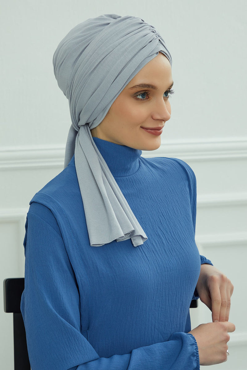 Gesmoktes, gerafftes Instant-Turban für Damen, leichtes Kopftuch aus Baumwolle mit schönem Design, stilvoller Chemo-Kopfbedeckungs-Turban für Damen,B-1