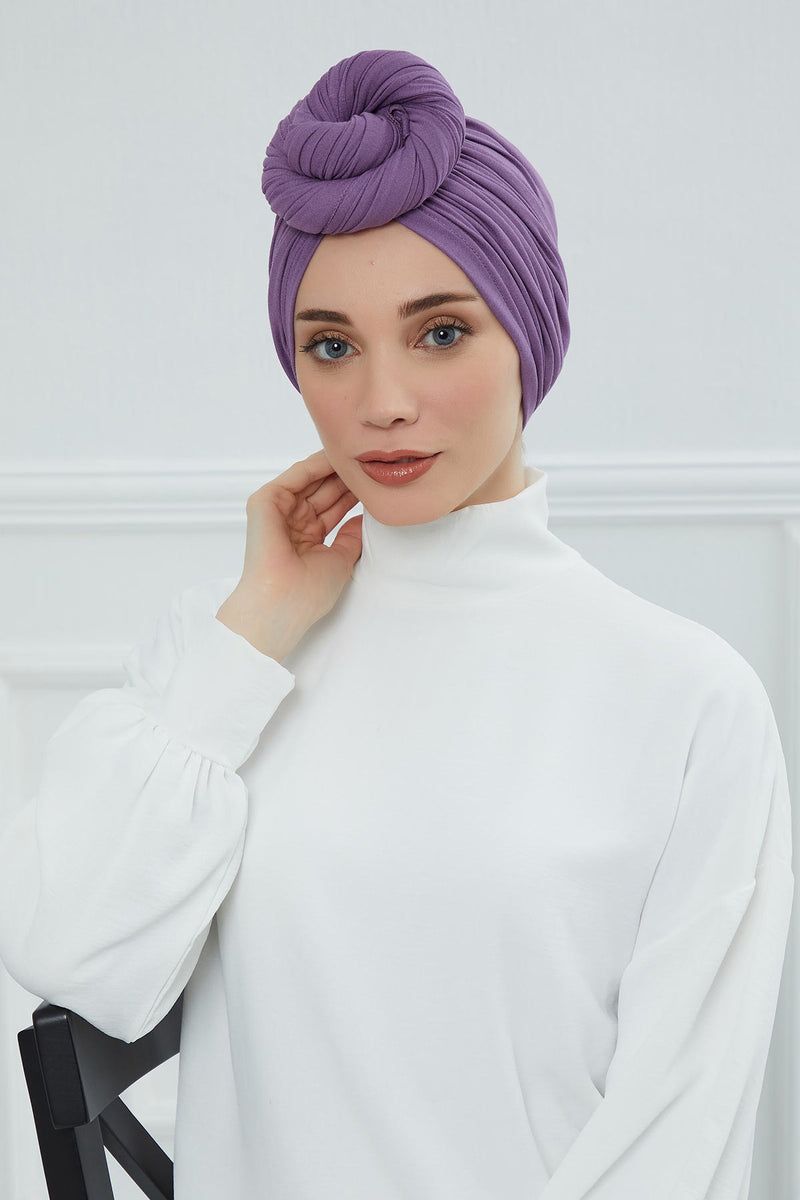 Gesmoktes, gerafftes Instant-Turban für Damen, leichtes Kopftuch aus Baumwolle mit schönem Design, stilvoller Chemo-Kopfbedeckungs-Turban für Damen,B-1