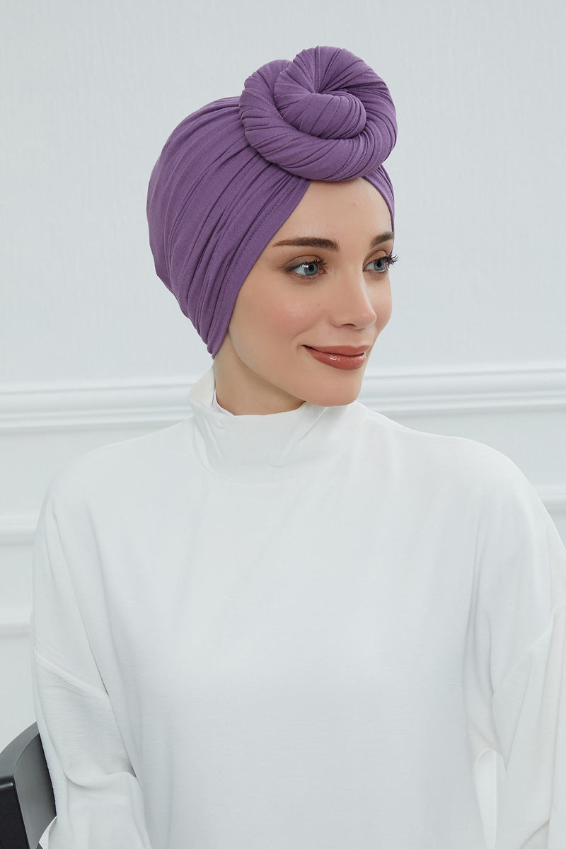 Gesmoktes, gerafftes Instant-Turban für Damen, leichtes Kopftuch aus Baumwolle mit schönem Design, stilvoller Chemo-Kopfbedeckungs-Turban für Damen,B-1