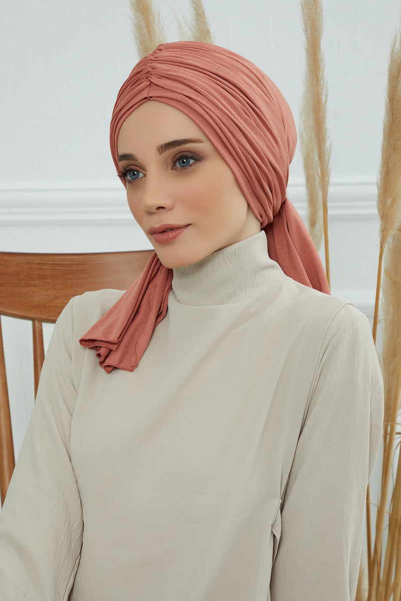 Gesmoktes, gerafftes Instant-Turban für Damen, leichtes Kopftuch aus Baumwolle mit schönem Design, stilvoller Chemo-Kopfbedeckungs-Turban für Damen,B-1