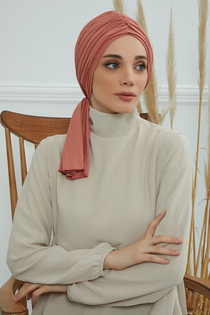 Gesmoktes, gerafftes Instant-Turban für Damen, leichtes Kopftuch aus Baumwolle mit schönem Design, stilvoller Chemo-Kopfbedeckungs-Turban für Damen,B-1