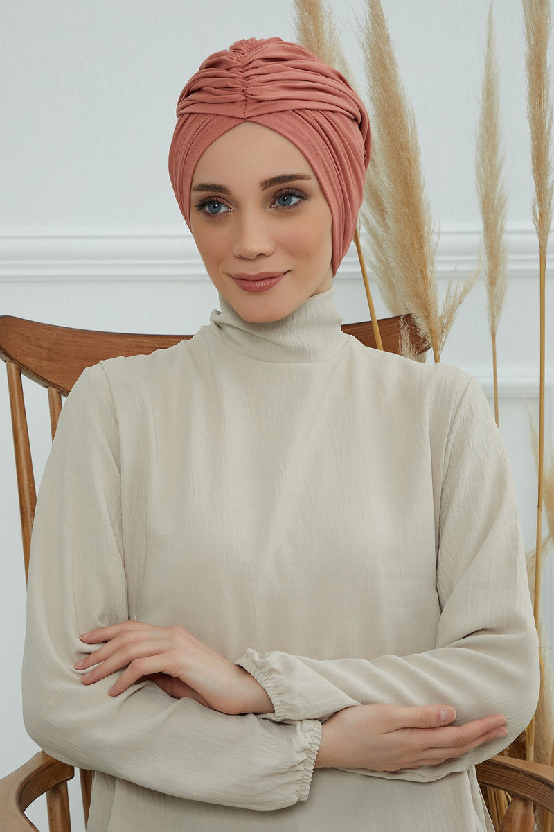 Gesmoktes, gerafftes Instant-Turban für Damen, leichtes Kopftuch aus Baumwolle mit schönem Design, stilvoller Chemo-Kopfbedeckungs-Turban für Damen,B-1