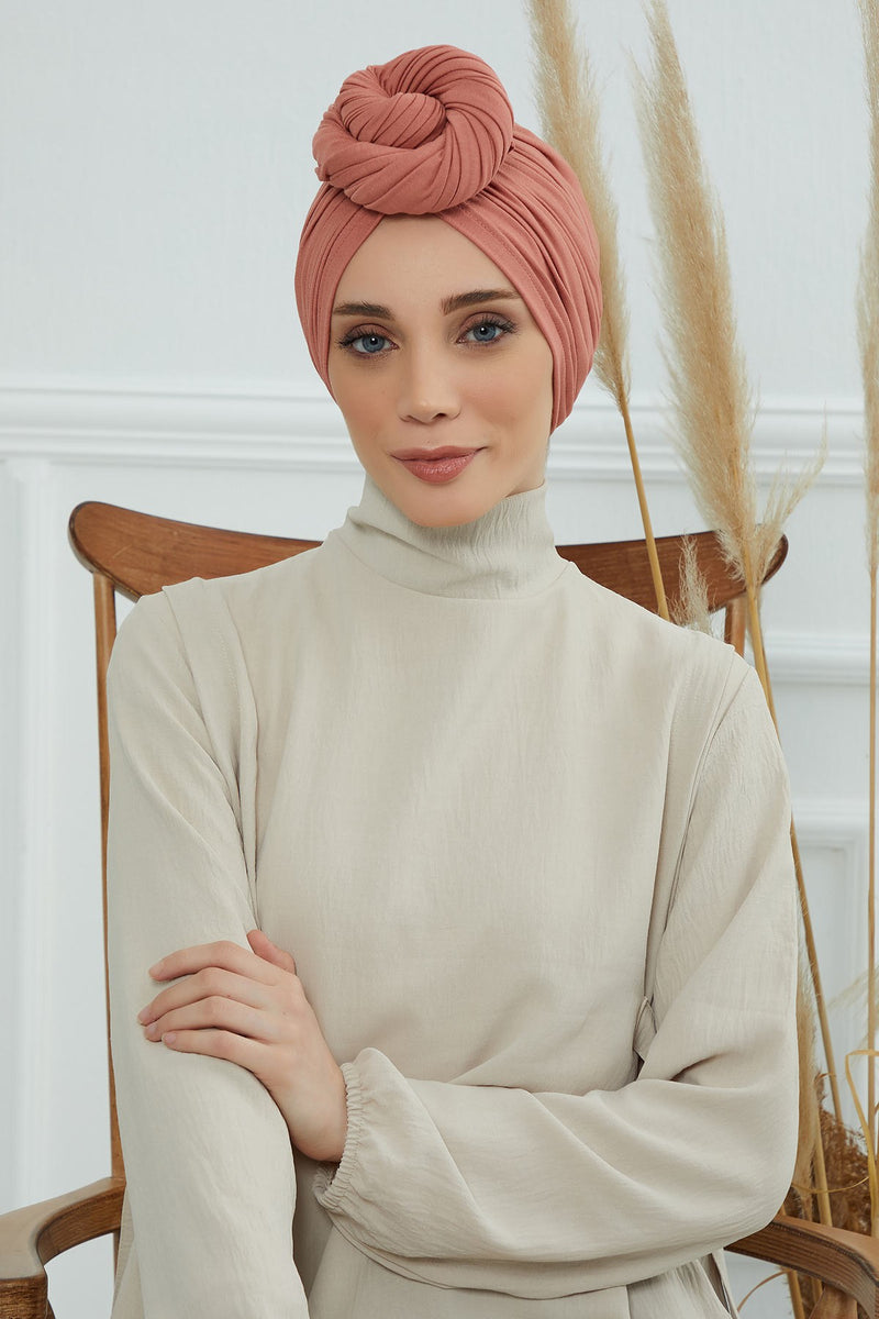 Gesmoktes, gerafftes Instant-Turban für Damen, leichtes Kopftuch aus Baumwolle mit schönem Design, stilvoller Chemo-Kopfbedeckungs-Turban für Damen,B-1