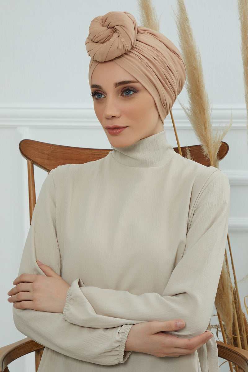 Gesmoktes, gerafftes Instant-Turban für Damen, leichtes Kopftuch aus Baumwolle mit schönem Design, stilvoller Chemo-Kopfbedeckungs-Turban für Damen,B-1