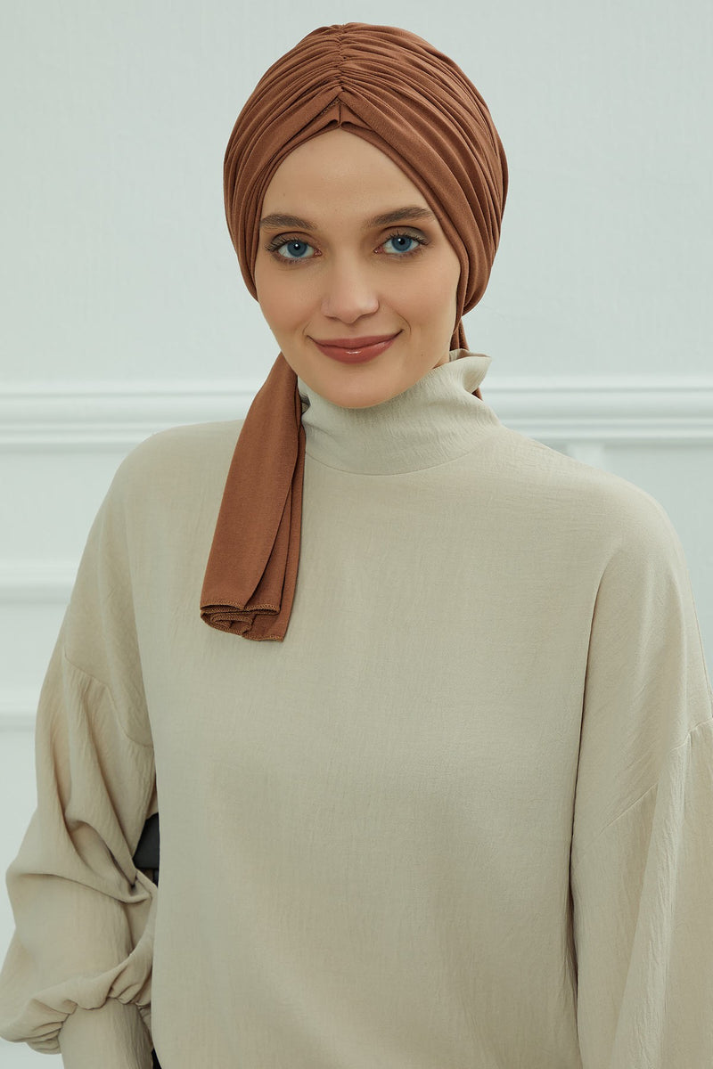 Gesmoktes, gerafftes Instant-Turban für Damen, leichtes Kopftuch aus Baumwolle mit schönem Design, stilvoller Chemo-Kopfbedeckungs-Turban für Damen,B-1