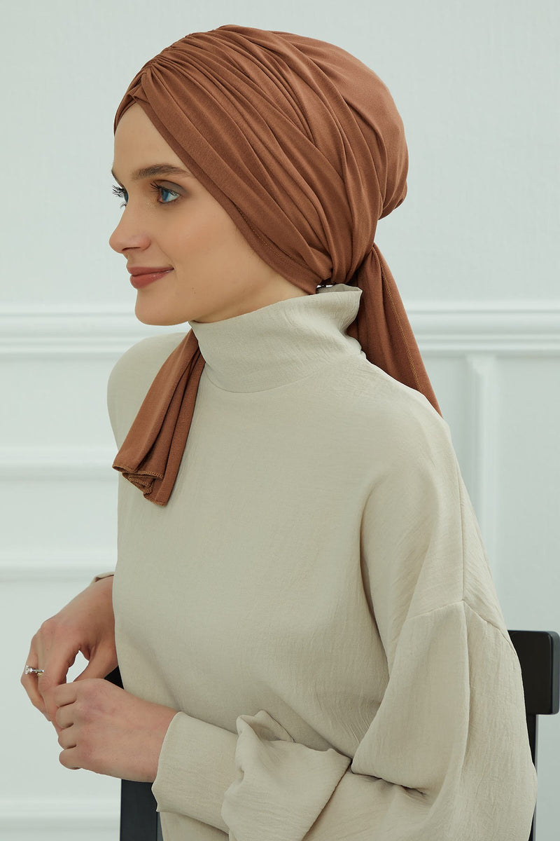 Gesmoktes, gerafftes Instant-Turban für Damen, leichtes Kopftuch aus Baumwolle mit schönem Design, stilvoller Chemo-Kopfbedeckungs-Turban für Damen,B-1