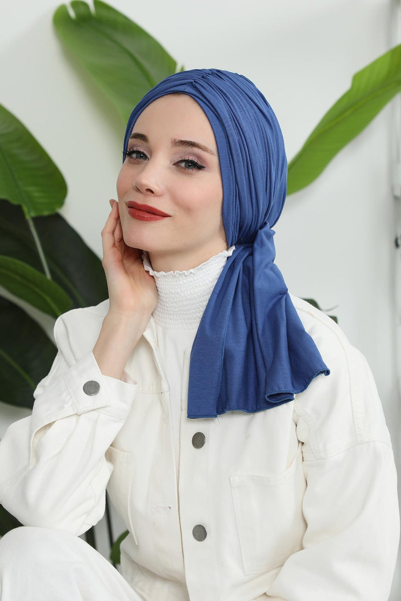 Gesmoktes, gerafftes Instant-Turban für Damen, leichtes Kopftuch aus Baumwolle mit schönem Design, stilvoller Chemo-Kopfbedeckungs-Turban für Damen,B-1