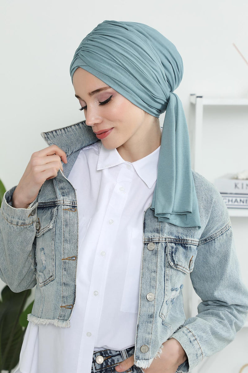 Gesmoktes, gerafftes Instant-Turban für Damen, leichtes Kopftuch aus Baumwolle mit schönem Design, stilvoller Chemo-Kopfbedeckungs-Turban für Damen,B-1