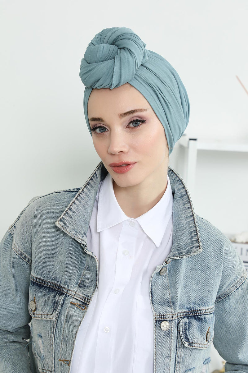 Gesmoktes, gerafftes Instant-Turban für Damen, leichtes Kopftuch aus Baumwolle mit schönem Design, stilvoller Chemo-Kopfbedeckungs-Turban für Damen,B-1