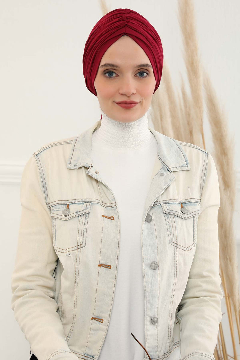 Gesmoktes, gerafftes Instant-Turban für Damen, leichtes Kopftuch aus Baumwolle mit schönem Design, stilvoller Chemo-Kopfbedeckungs-Turban für Damen,B-1