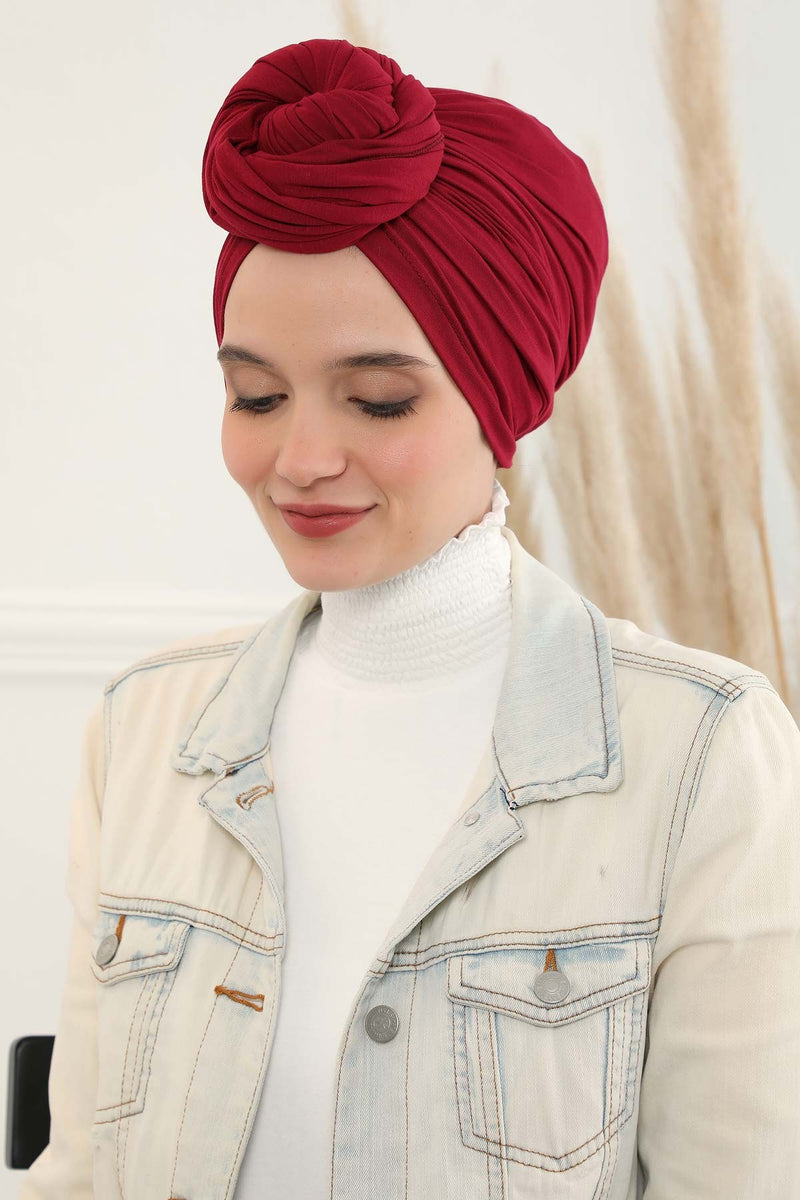Gesmoktes, gerafftes Instant-Turban für Damen, leichtes Kopftuch aus Baumwolle mit schönem Design, stilvoller Chemo-Kopfbedeckungs-Turban für Damen,B-1