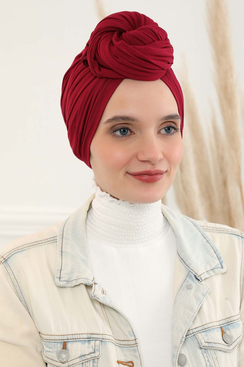 Gesmoktes, gerafftes Instant-Turban für Damen, leichtes Kopftuch aus Baumwolle mit schönem Design, stilvoller Chemo-Kopfbedeckungs-Turban für Damen,B-1