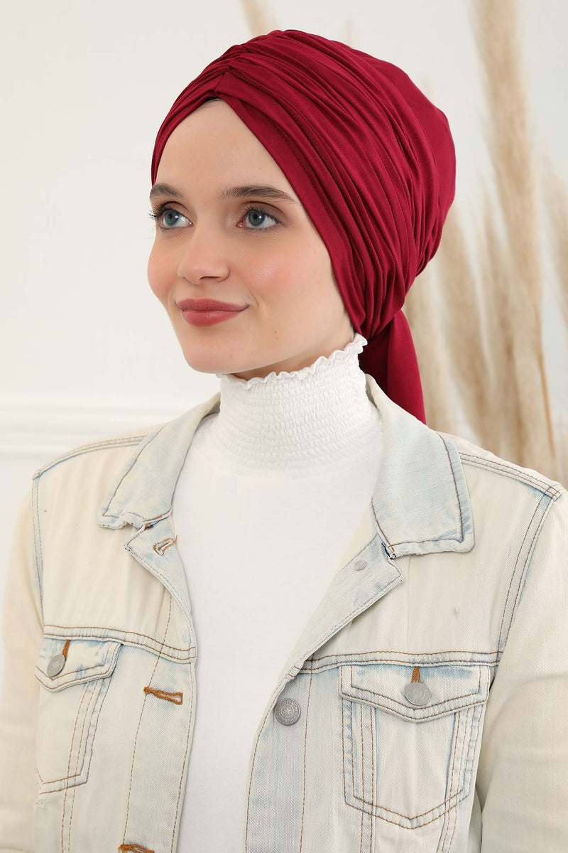 Gesmoktes, gerafftes Instant-Turban für Damen, leichtes Kopftuch aus Baumwolle mit schönem Design, stilvoller Chemo-Kopfbedeckungs-Turban für Damen,B-1