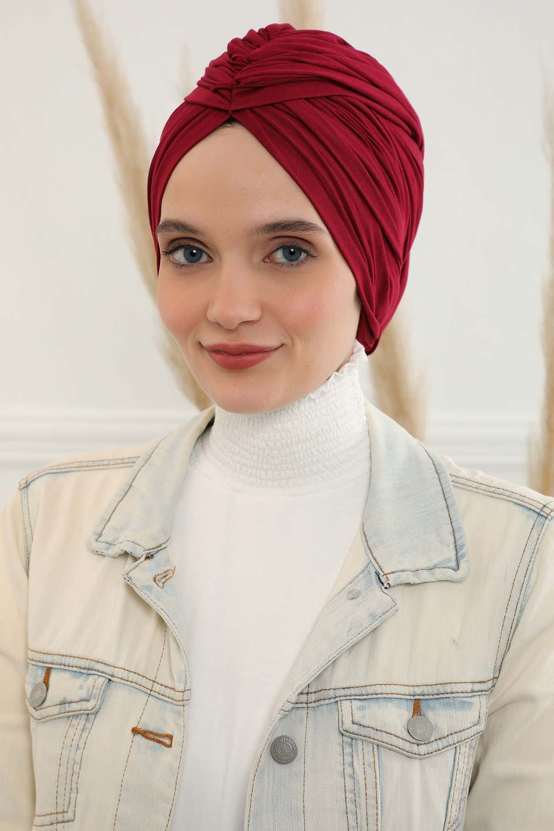 Gesmoktes, gerafftes Instant-Turban für Damen, leichtes Kopftuch aus Baumwolle mit schönem Design, stilvoller Chemo-Kopfbedeckungs-Turban für Damen,B-1