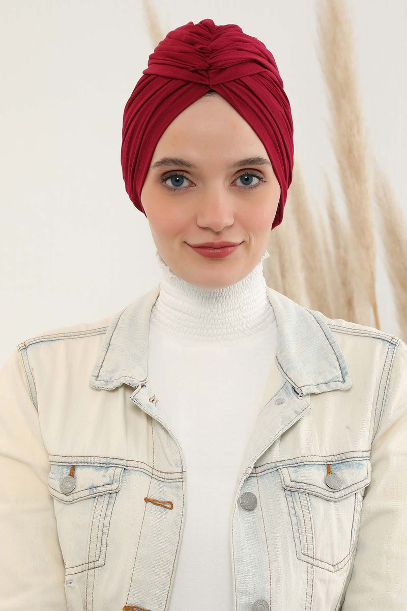 Gesmoktes, gerafftes Instant-Turban für Damen, leichtes Kopftuch aus Baumwolle mit schönem Design, stilvoller Chemo-Kopfbedeckungs-Turban für Damen,B-1