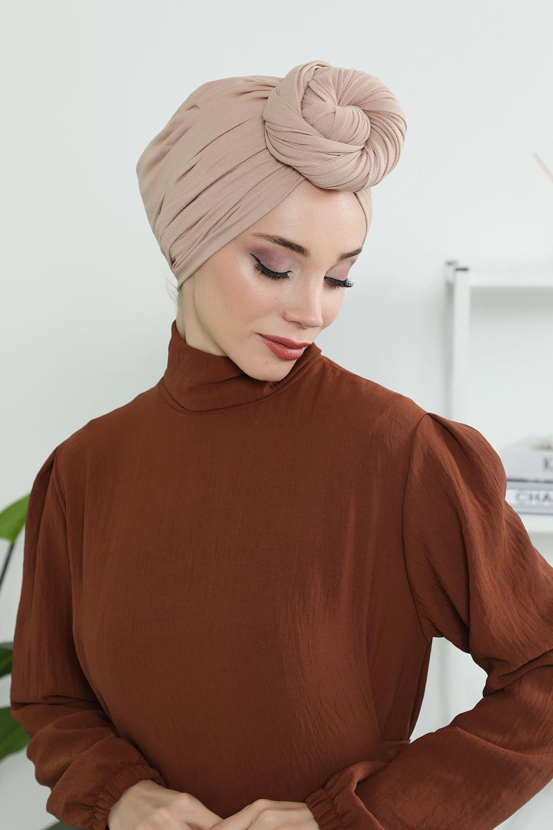 Gesmoktes, gerafftes Instant-Turban für Damen, leichtes Kopftuch aus Baumwolle mit schönem Design, stilvoller Chemo-Kopfbedeckungs-Turban für Damen,B-1