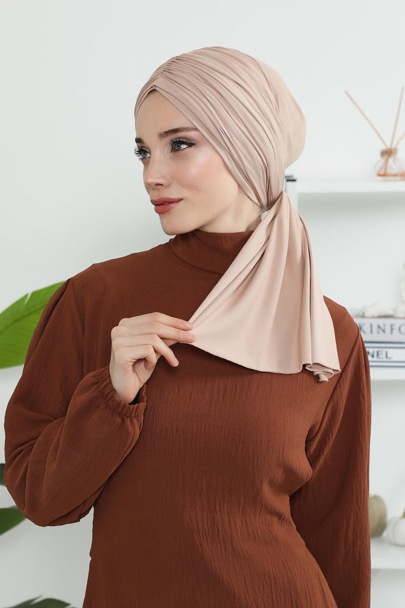 Gesmoktes, gerafftes Instant-Turban für Damen, leichtes Kopftuch aus Baumwolle mit schönem Design, stilvoller Chemo-Kopfbedeckungs-Turban für Damen,B-1