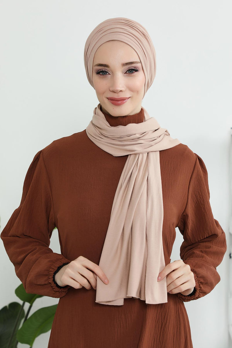 Gesmoktes, gerafftes Instant-Turban für Damen, leichtes Kopftuch aus Baumwolle mit schönem Design, stilvoller Chemo-Kopfbedeckungs-Turban für Damen,B-1