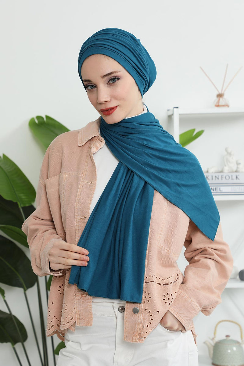 Gesmoktes, gerafftes Instant-Turban für Damen, leichtes Kopftuch aus Baumwolle mit schönem Design, stilvoller Chemo-Kopfbedeckungs-Turban für Damen,B-1