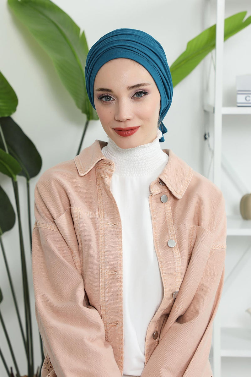 Gesmoktes, gerafftes Instant-Turban für Damen, leichtes Kopftuch aus Baumwolle mit schönem Design, stilvoller Chemo-Kopfbedeckungs-Turban für Damen,B-1