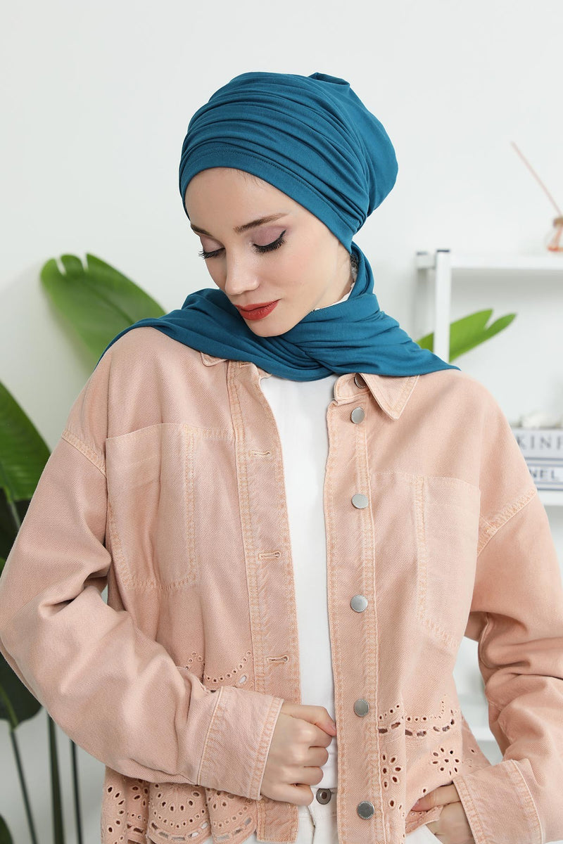 Gesmoktes, gerafftes Instant-Turban für Damen, leichtes Kopftuch aus Baumwolle mit schönem Design, stilvoller Chemo-Kopfbedeckungs-Turban für Damen,B-1