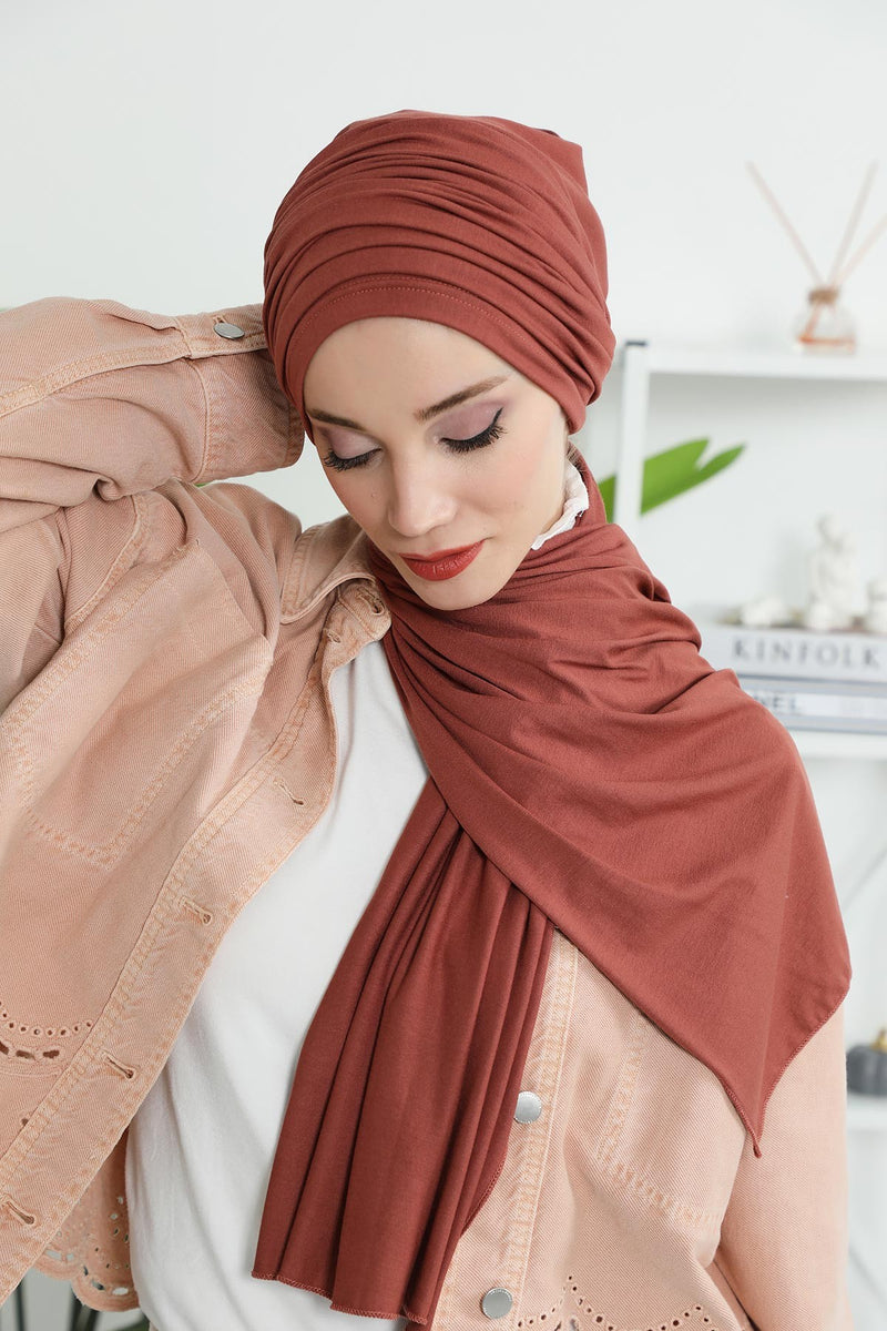 Gesmoktes, gerafftes Instant-Turban für Damen, leichtes Kopftuch aus Baumwolle mit schönem Design, stilvoller Chemo-Kopfbedeckungs-Turban für Damen,B-1
