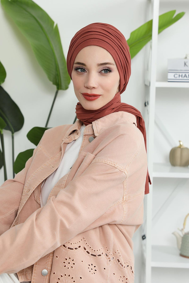Gesmoktes, gerafftes Instant-Turban für Damen, leichtes Kopftuch aus Baumwolle mit schönem Design, stilvoller Chemo-Kopfbedeckungs-Turban für Damen,B-1
