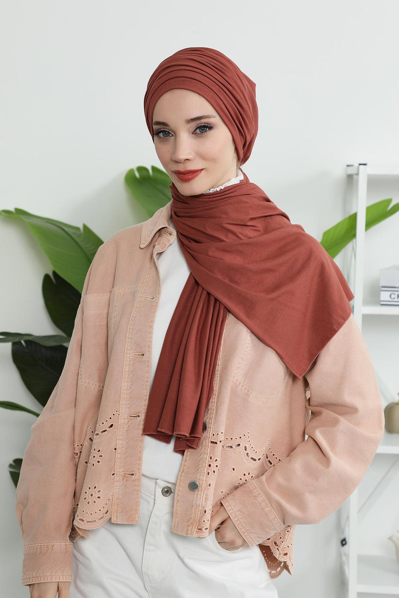 Gesmoktes, gerafftes Instant-Turban für Damen, leichtes Kopftuch aus Baumwolle mit schönem Design, stilvoller Chemo-Kopfbedeckungs-Turban für Damen,B-1