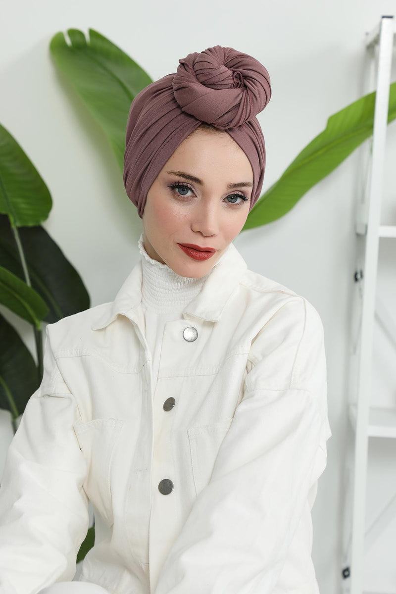 Gesmoktes, gerafftes Instant-Turban für Damen, leichtes Kopftuch aus Baumwolle mit schönem Design, stilvoller Chemo-Kopfbedeckungs-Turban für Damen,B-1