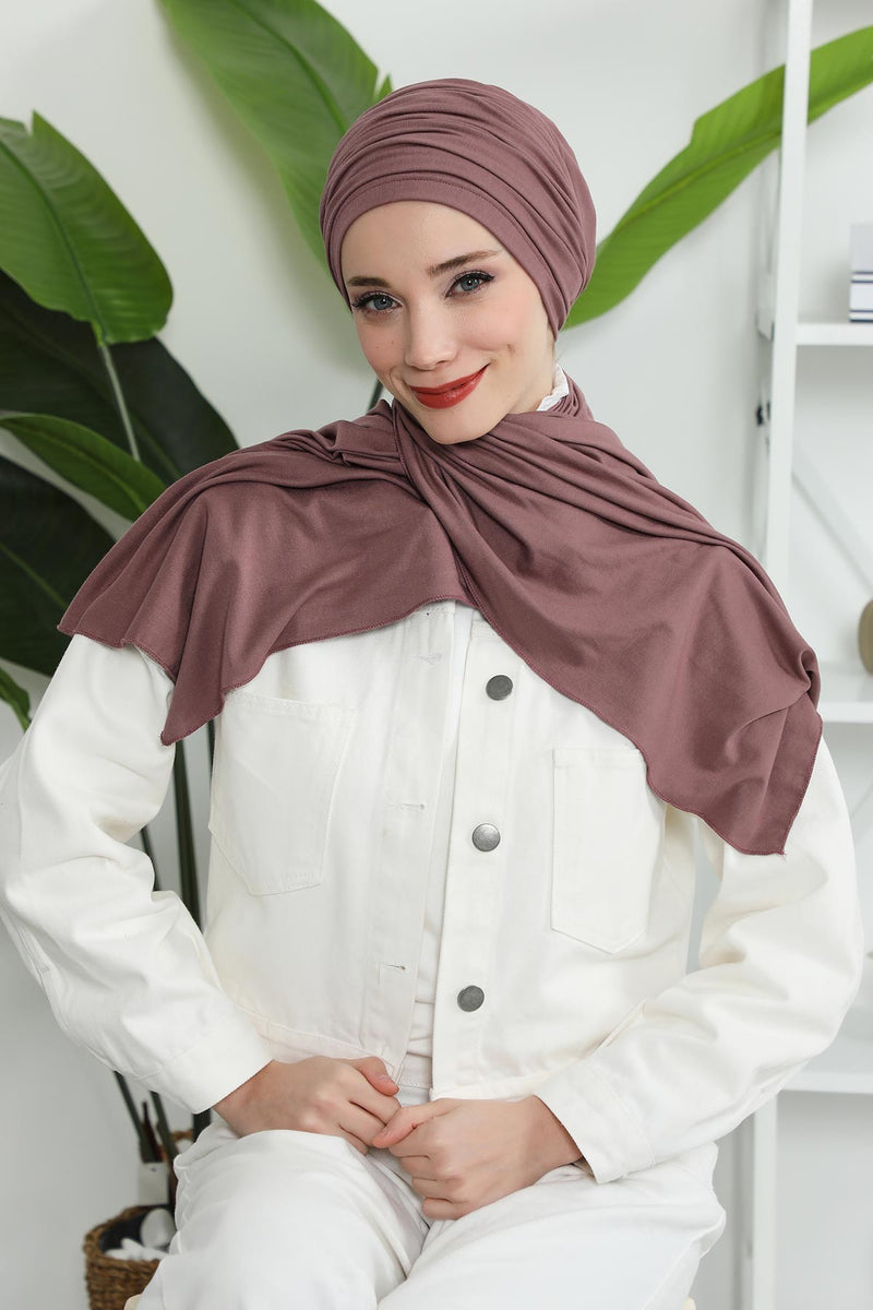 Gesmoktes, gerafftes Instant-Turban für Damen, leichtes Kopftuch aus Baumwolle mit schönem Design, stilvoller Chemo-Kopfbedeckungs-Turban für Damen,B-1