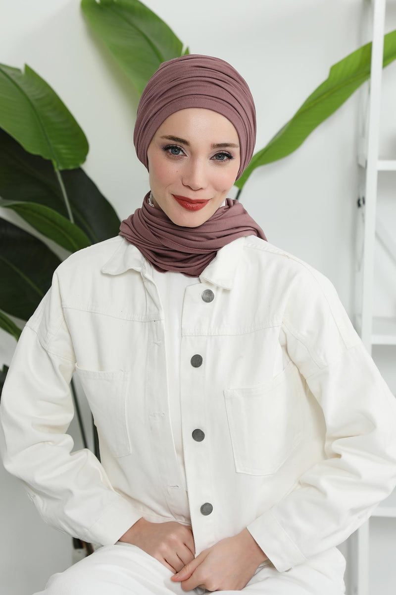 Gesmoktes, gerafftes Instant-Turban für Damen, leichtes Kopftuch aus Baumwolle mit schönem Design, stilvoller Chemo-Kopfbedeckungs-Turban für Damen,B-1