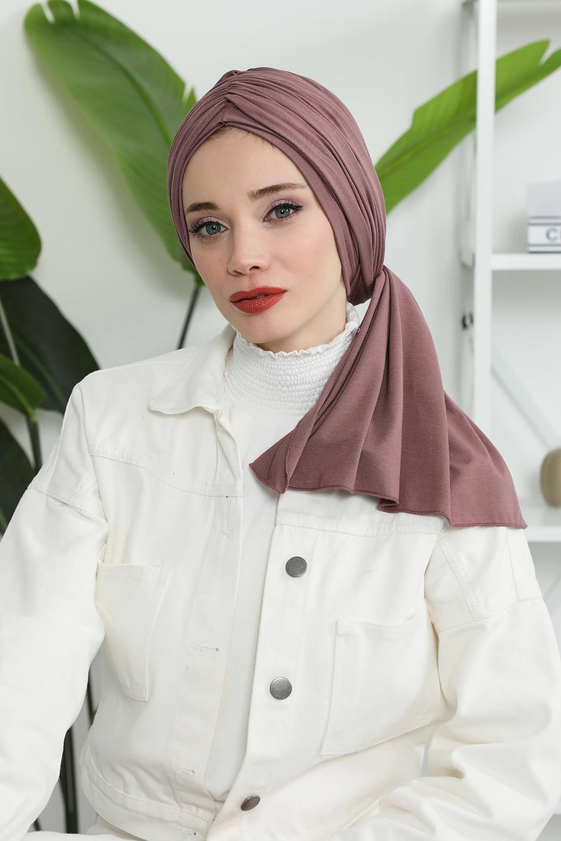 Gesmoktes, gerafftes Instant-Turban für Damen, leichtes Kopftuch aus Baumwolle mit schönem Design, stilvoller Chemo-Kopfbedeckungs-Turban für Damen,B-1