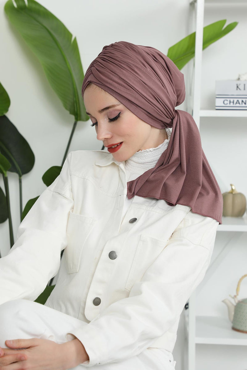 Gesmoktes, gerafftes Instant-Turban für Damen, leichtes Kopftuch aus Baumwolle mit schönem Design, stilvoller Chemo-Kopfbedeckungs-Turban für Damen,B-1