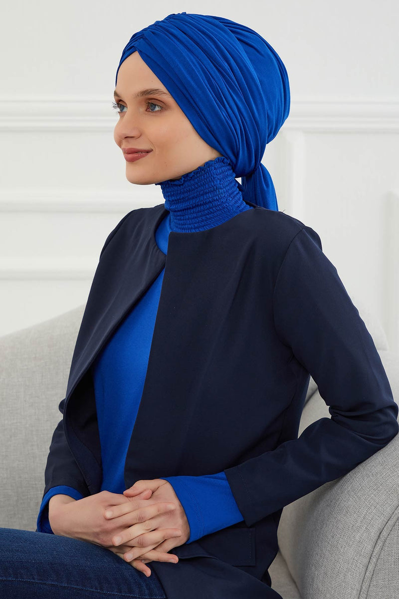 Gesmoktes, gerafftes Instant-Turban für Damen, leichtes Kopftuch aus Baumwolle mit schönem Design, stilvoller Chemo-Kopfbedeckungs-Turban für Damen,B-1