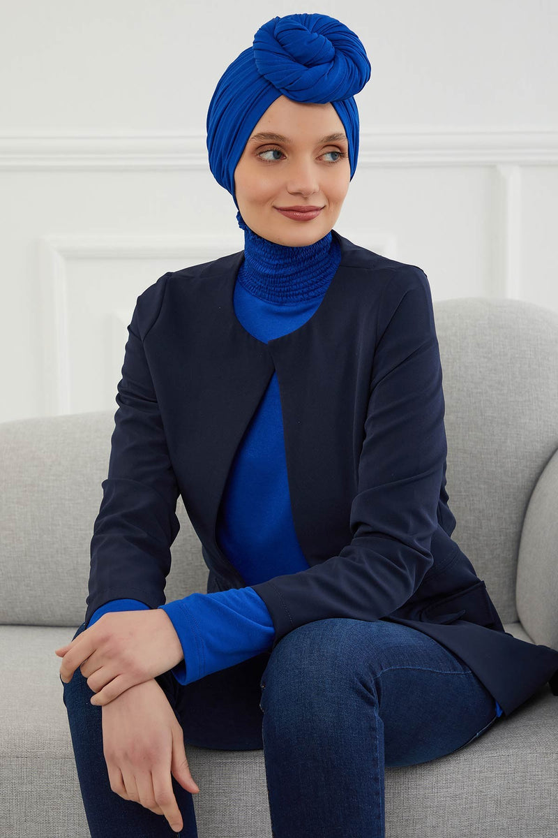 Gesmoktes, gerafftes Instant-Turban für Damen, leichtes Kopftuch aus Baumwolle mit schönem Design, stilvoller Chemo-Kopfbedeckungs-Turban für Damen,B-1