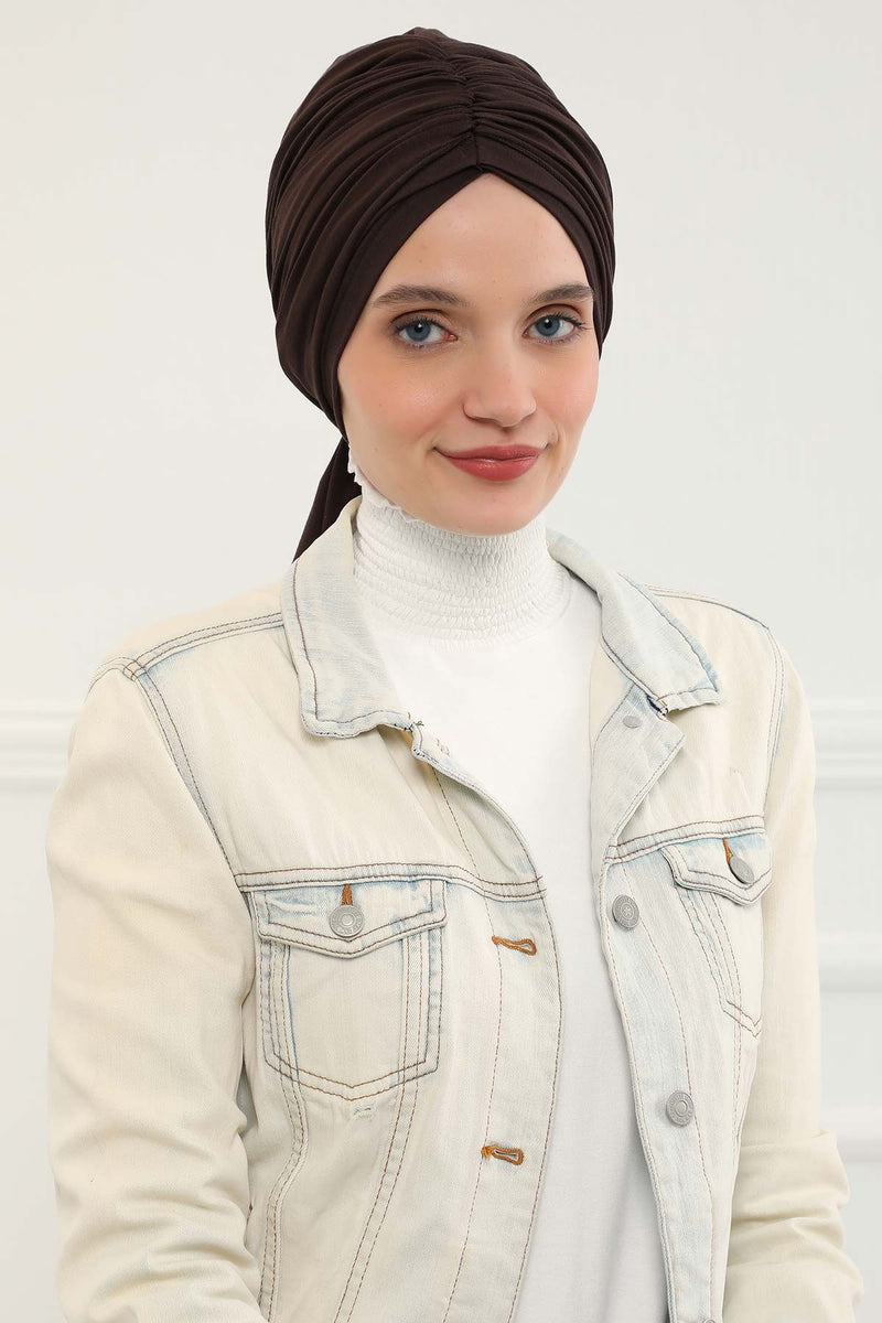 Gesmoktes, gerafftes Instant-Turban für Damen, leichtes Kopftuch aus Baumwolle mit schönem Design, stilvoller Chemo-Kopfbedeckungs-Turban für Damen,B-1