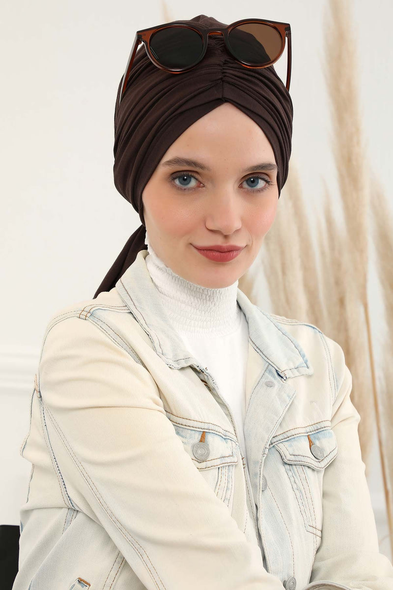 Gesmoktes, gerafftes Instant-Turban für Damen, leichtes Kopftuch aus Baumwolle mit schönem Design, stilvoller Chemo-Kopfbedeckungs-Turban für Damen,B-1