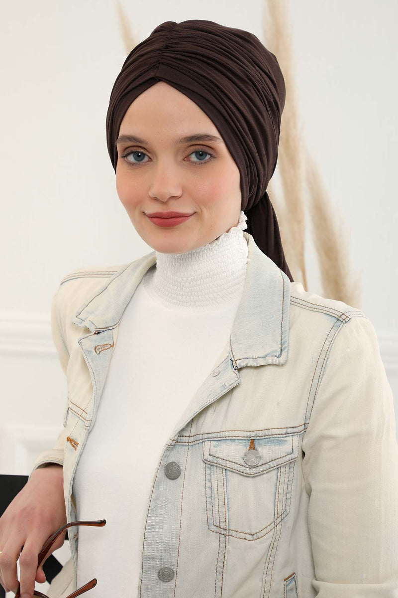 Gesmoktes, gerafftes Instant-Turban für Damen, leichtes Kopftuch aus Baumwolle mit schönem Design, stilvoller Chemo-Kopfbedeckungs-Turban für Damen,B-1