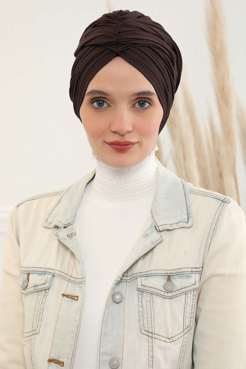 Gesmoktes, gerafftes Instant-Turban für Damen, leichtes Kopftuch aus Baumwolle mit schönem Design, stilvoller Chemo-Kopfbedeckungs-Turban für Damen,B-1