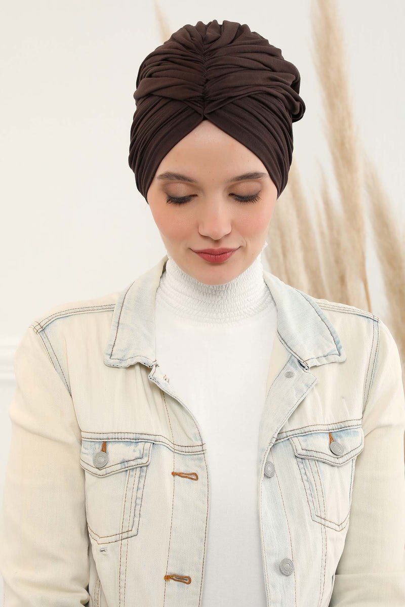 Gesmoktes, gerafftes Instant-Turban für Damen, leichtes Kopftuch aus Baumwolle mit schönem Design, stilvoller Chemo-Kopfbedeckungs-Turban für Damen,B-1