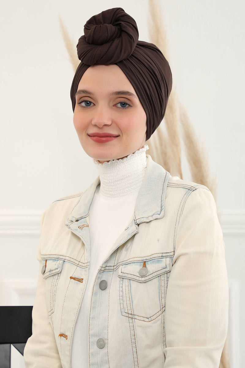 Gesmoktes, gerafftes Instant-Turban für Damen, leichtes Kopftuch aus Baumwolle mit schönem Design, stilvoller Chemo-Kopfbedeckungs-Turban für Damen,B-1
