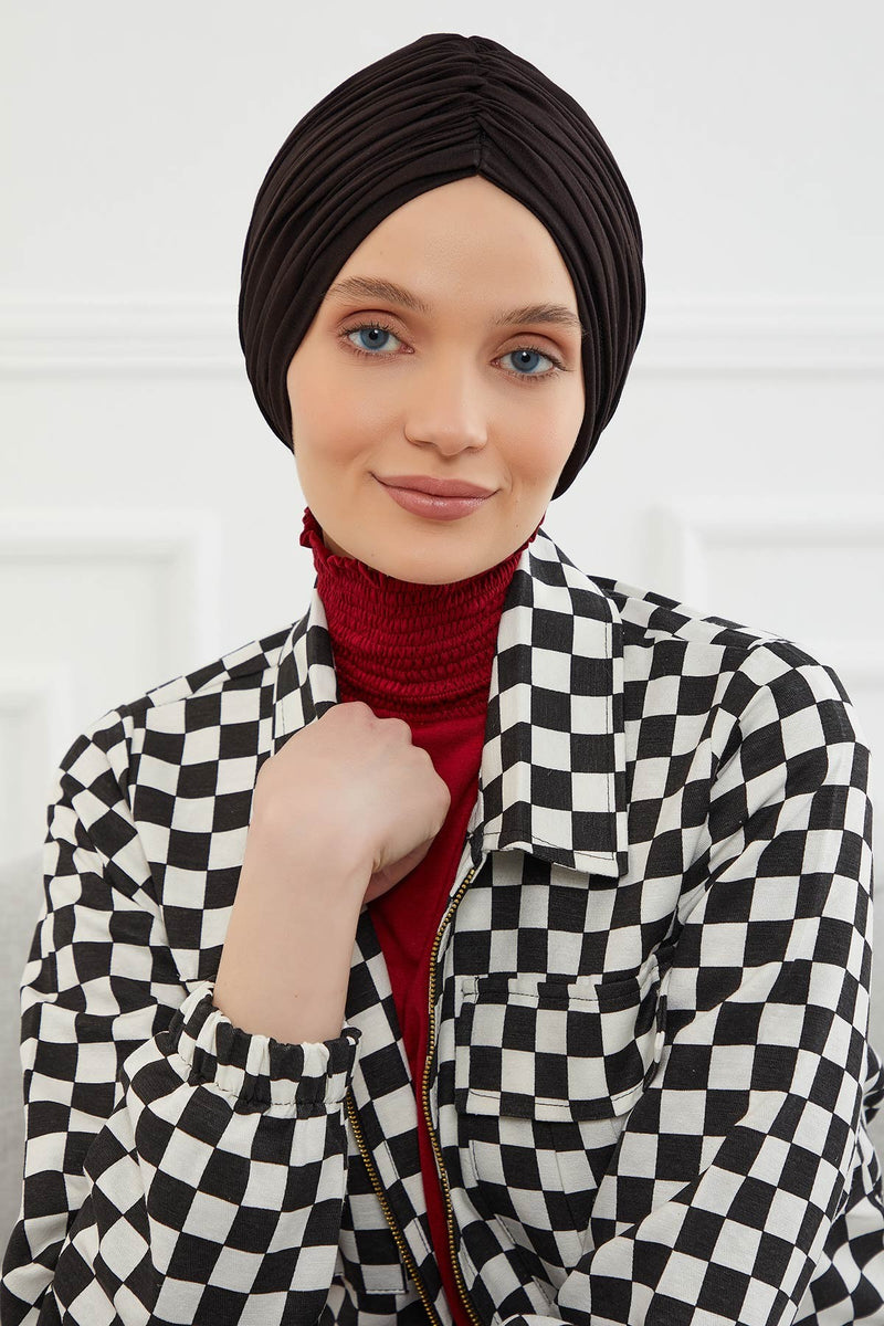 Gesmoktes, gerafftes Instant-Turban für Damen, leichtes Kopftuch aus Baumwolle mit schönem Design, stilvoller Chemo-Kopfbedeckungs-Turban für Damen,B-1