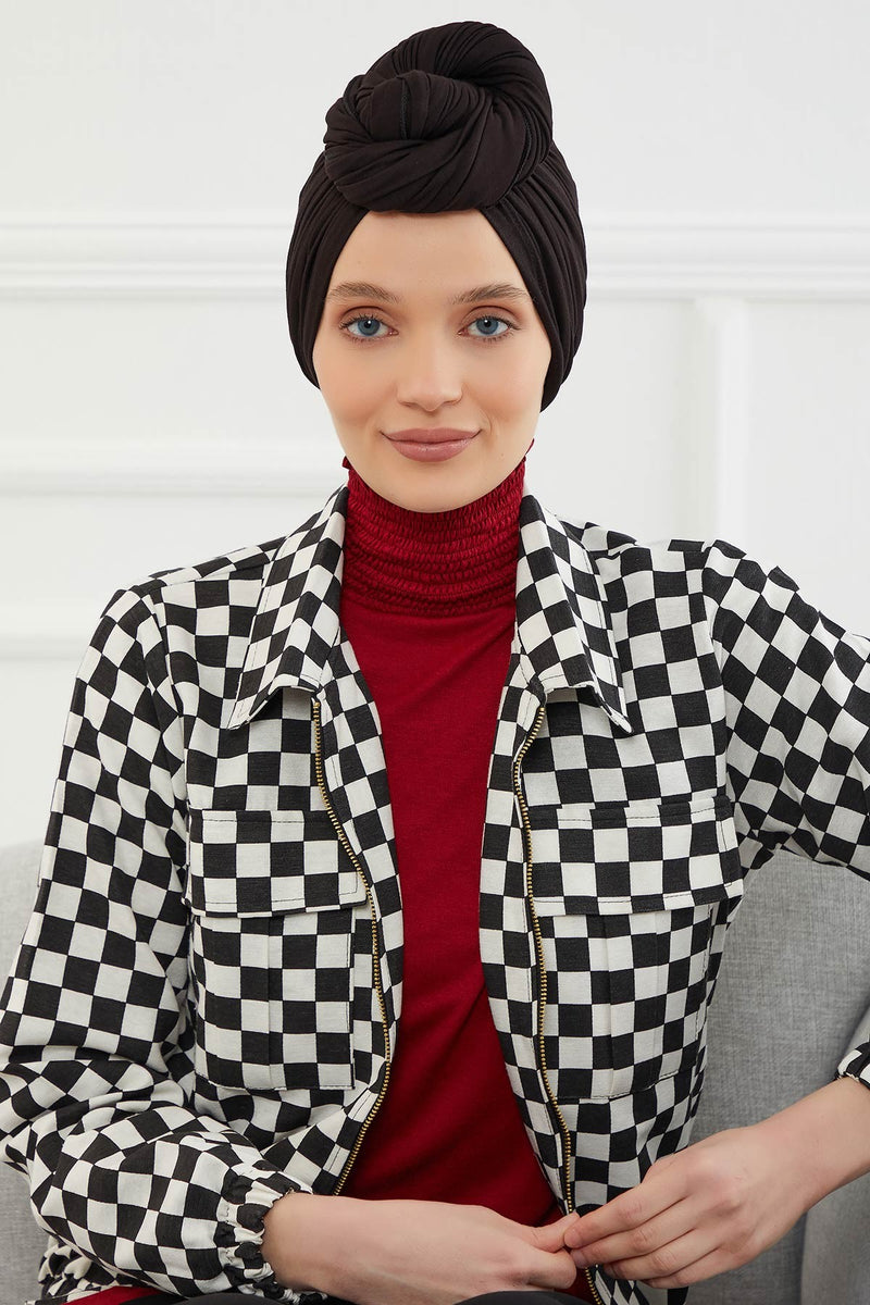 Gesmoktes, gerafftes Instant-Turban für Damen, leichtes Kopftuch aus Baumwolle mit schönem Design, stilvoller Chemo-Kopfbedeckungs-Turban für Damen,B-1