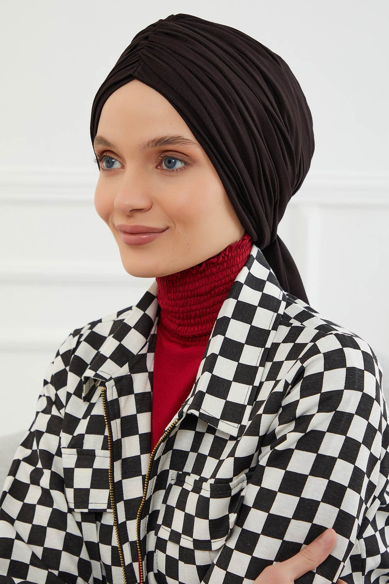 Gesmoktes, gerafftes Instant-Turban für Damen, leichtes Kopftuch aus Baumwolle mit schönem Design, stilvoller Chemo-Kopfbedeckungs-Turban für Damen,B-1
