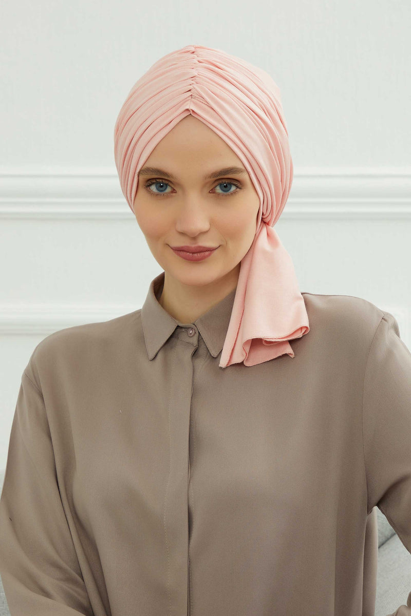 Gesmoktes, gerafftes Instant-Turban für Damen, leichtes Kopftuch aus Baumwolle mit schönem Design, stilvoller Chemo-Kopfbedeckungs-Turban für Damen,B-1