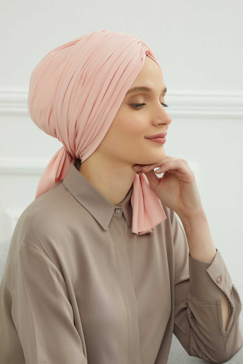 Gesmoktes, gerafftes Instant-Turban für Damen, leichtes Kopftuch aus Baumwolle mit schönem Design, stilvoller Chemo-Kopfbedeckungs-Turban für Damen,B-1