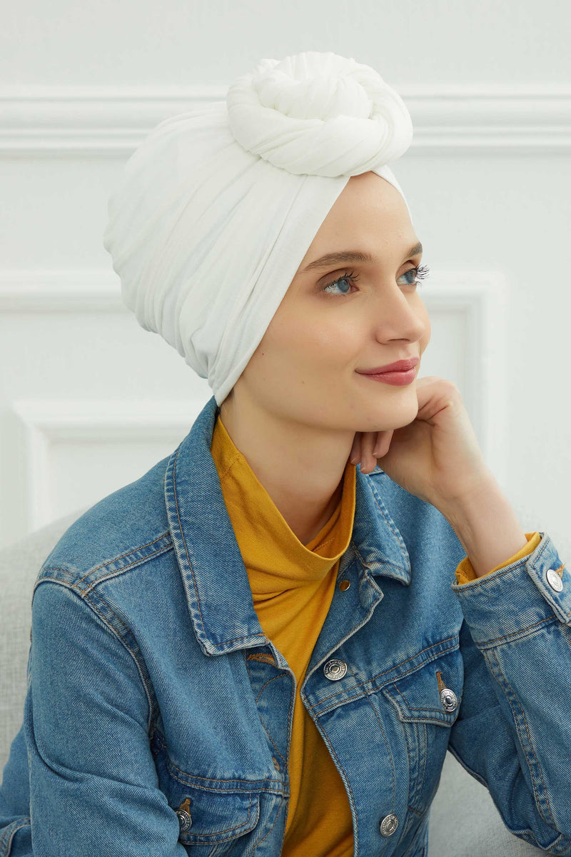 Gesmoktes, gerafftes Instant-Turban für Damen, leichtes Kopftuch aus Baumwolle mit schönem Design, stilvoller Chemo-Kopfbedeckungs-Turban für Damen,B-1