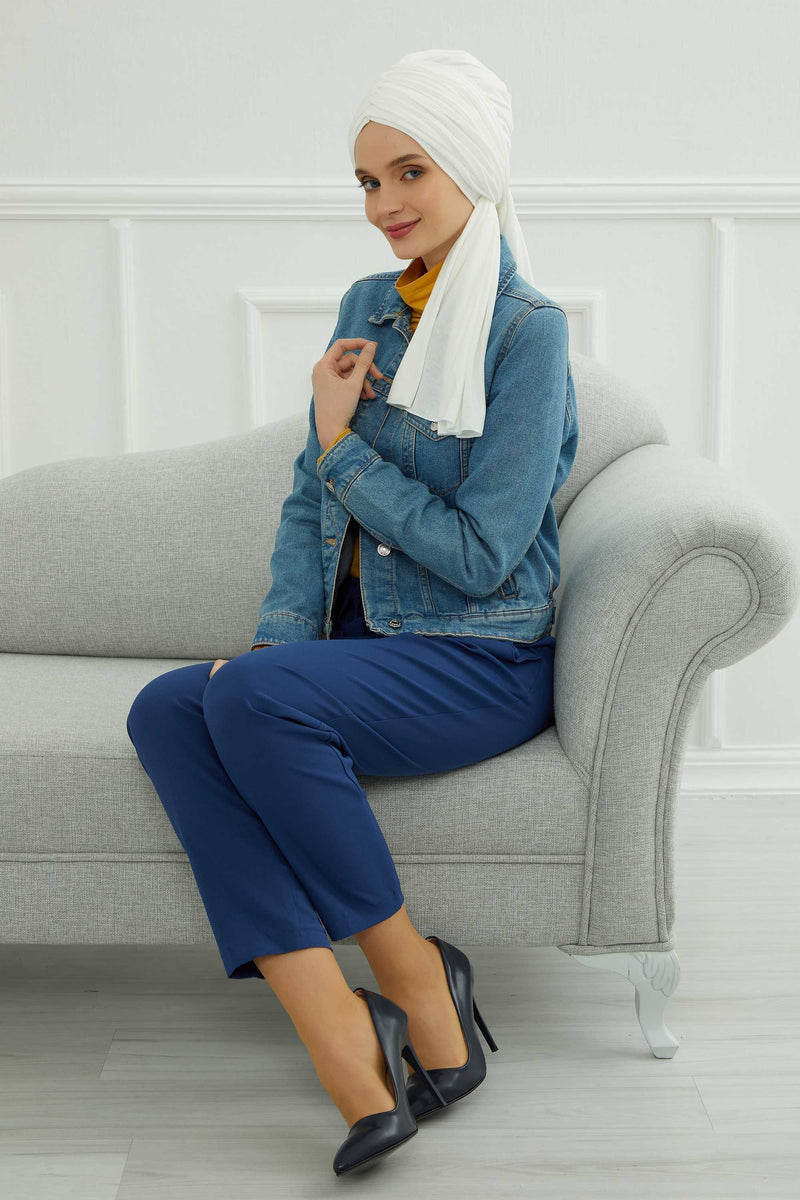 Gesmoktes, gerafftes Instant-Turban für Damen, leichtes Kopftuch aus Baumwolle mit schönem Design, stilvoller Chemo-Kopfbedeckungs-Turban für Damen,B-1