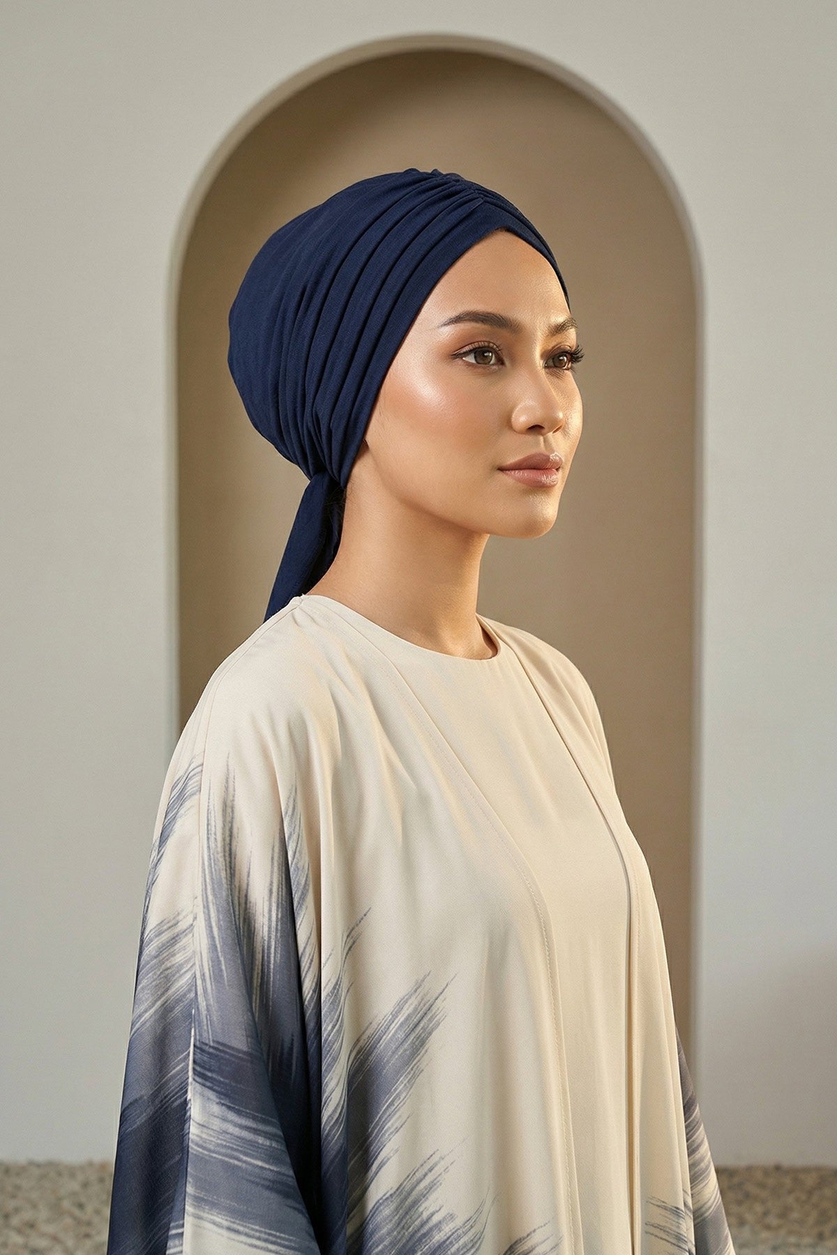 Smocked Shirred Instant Turban for Women, Cotton Lightweight Head Wrap with a Beautiful Design, Stylish Chemo Headwear Turban for Women,B-1 Navy Blue