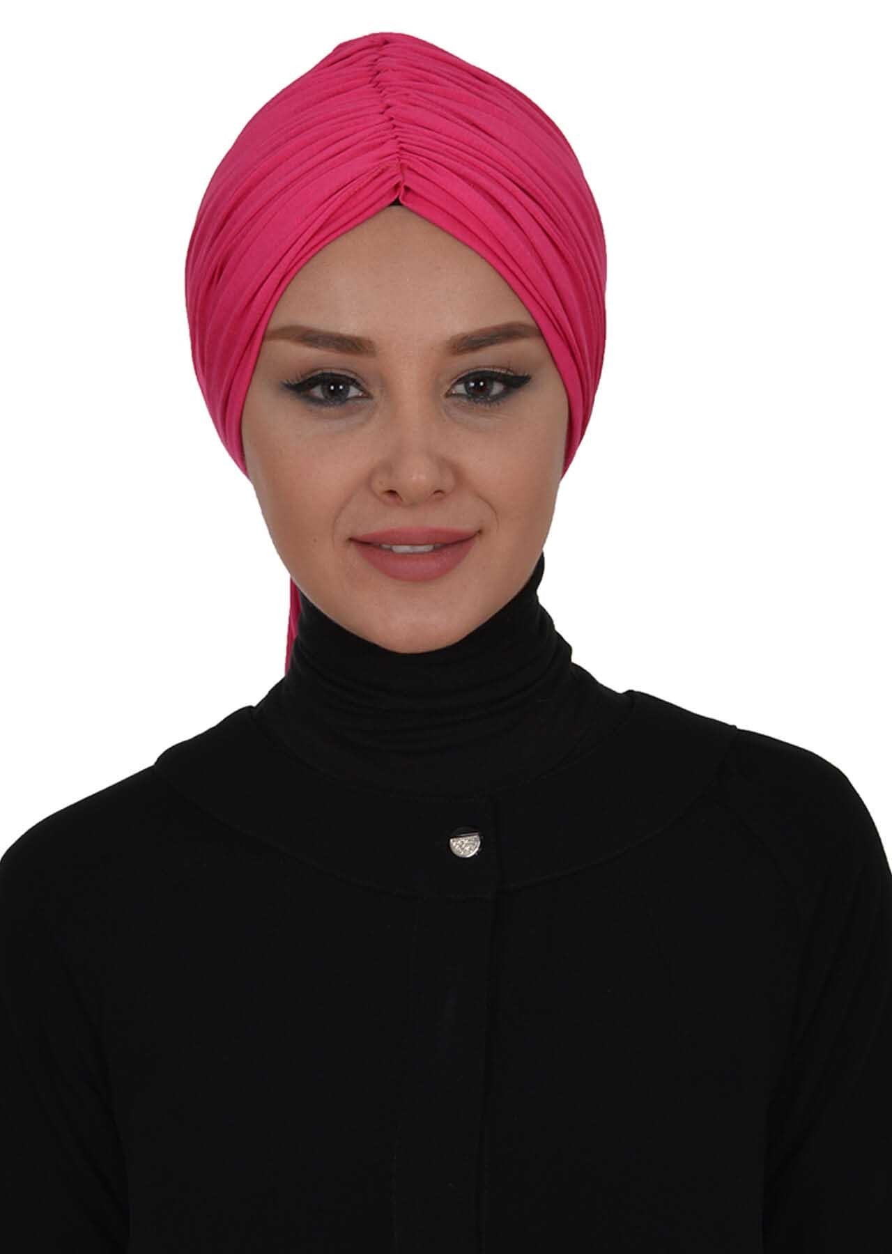 Smocked Shirred Instant Turban for Women, Cotton Lightweight Head Wrap with a Beautiful Design, Stylish Chemo Headwear Turban for Women,B-1 Fuchsia